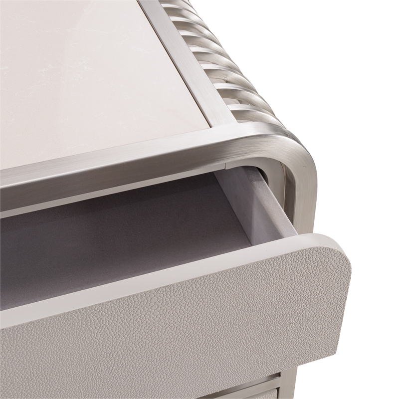 Michael Amini Roxbury Park Metal Nightstand in Frost Gray