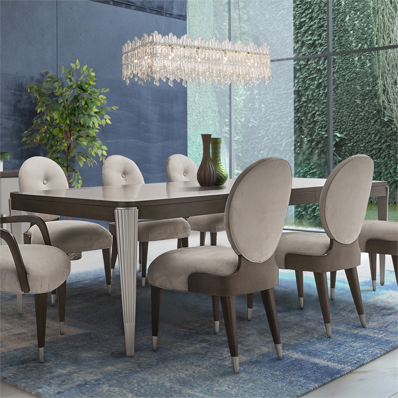 Michael Amini Roxbury Park Rectangular Wood Dining Table in Slate Ash