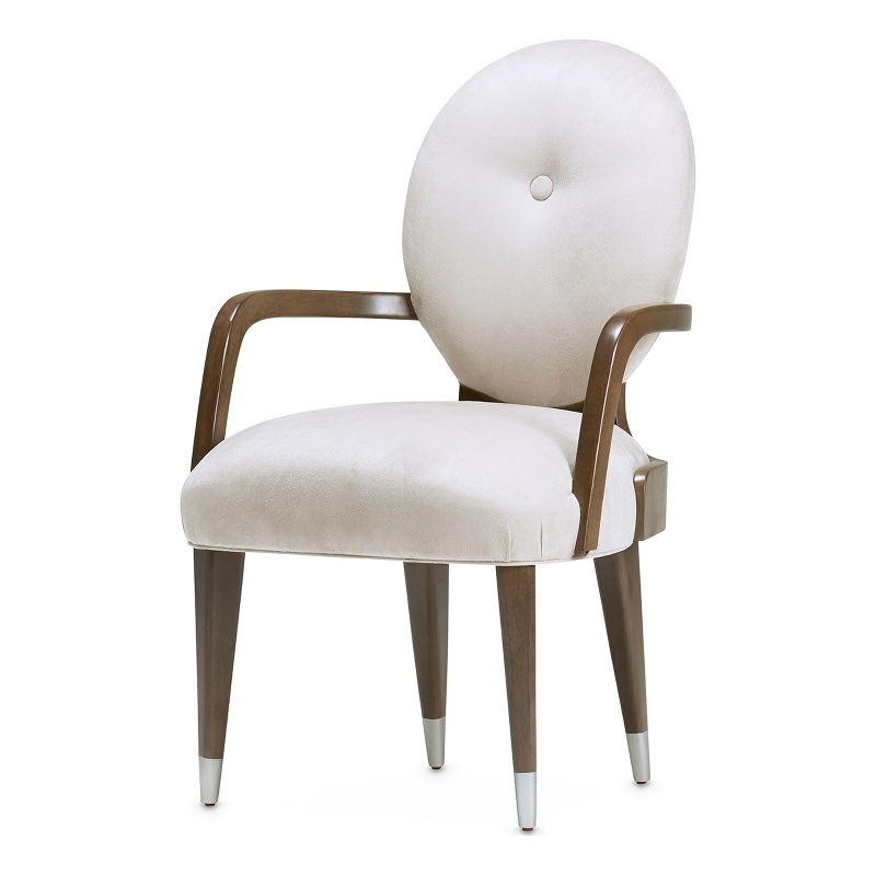 Michael Amini Roxbury Park Velvet Dining Arm Chair in Ash/Pale Gray Set of 2