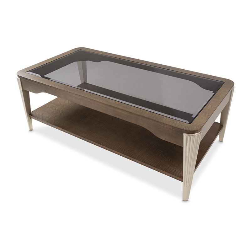 Michael Amini Roxbury Park Wood & Glass Cocktail Table in Slate Ash