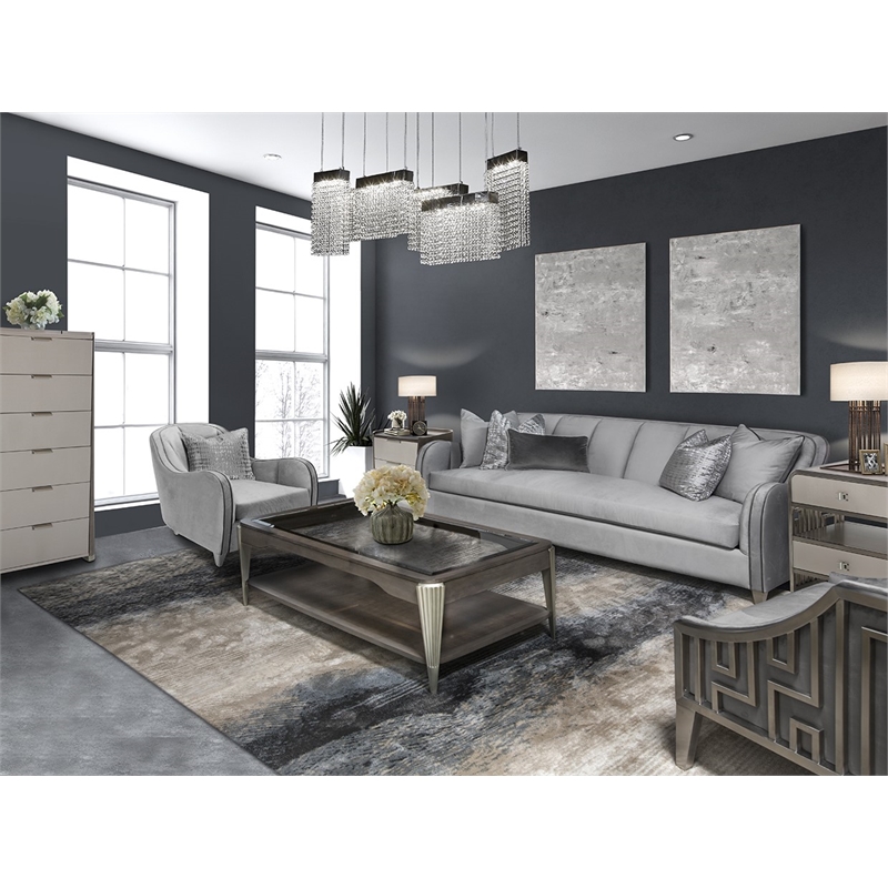 Michael Amini Roxbury Park Wood & Glass Cocktail Table in Slate Ash