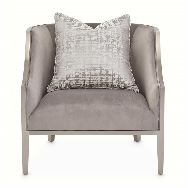 Michael Amini Roxbury Park Velvet & Stainless Steel Accent Chair in Gray Pearl