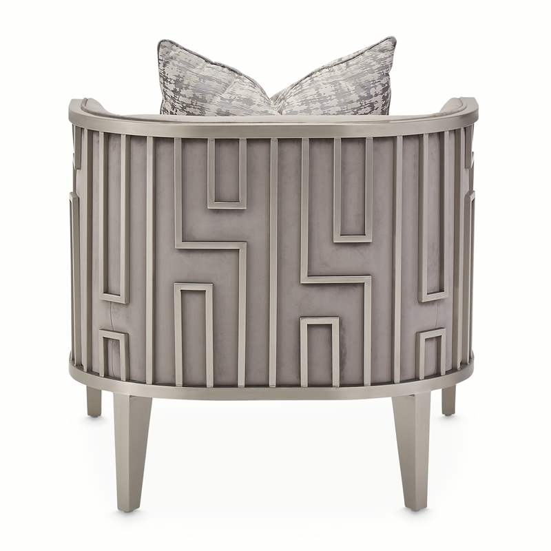 Michael Amini Roxbury Park Velvet & Stainless Steel Accent Chair in Gray Pearl