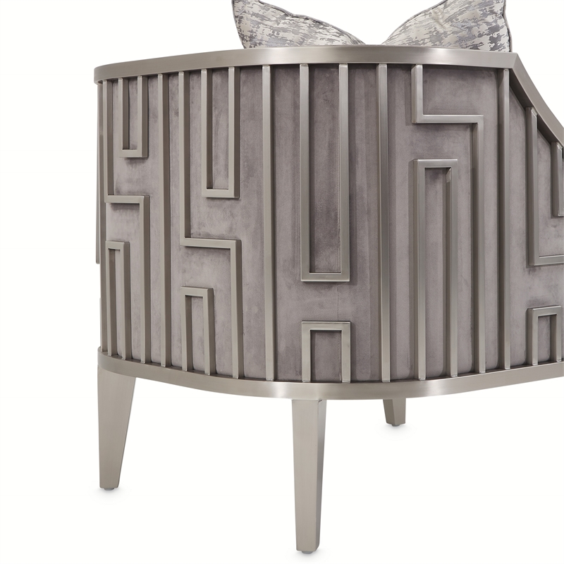 Michael Amini Roxbury Park Velvet & Stainless Steel Accent Chair in Gray Pearl