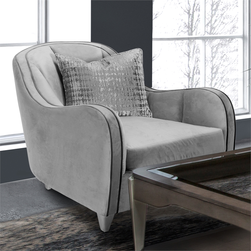 Michael Amini Roxbury Park Velvet Matching Chair in Steel Gray/Slate