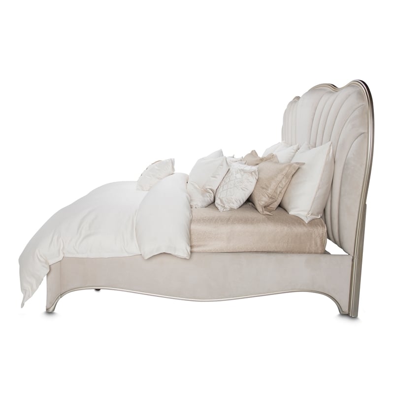 Michael Amini London Place Cal. King Velvet Panel Bed - Creamy Pearl