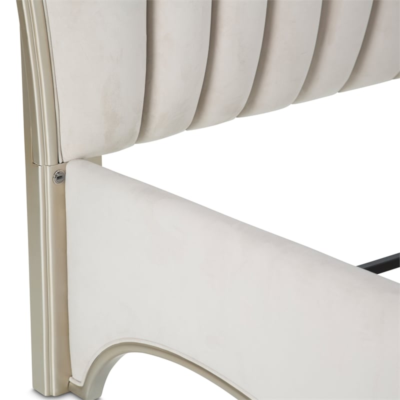 Michael Amini London Place Cal. King Velvet Panel Bed - Creamy Pearl