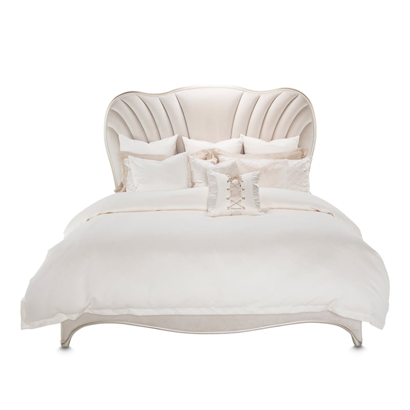 Michael Amini London Place Eastern King Velvet Panel Bed - Creamy Pearl