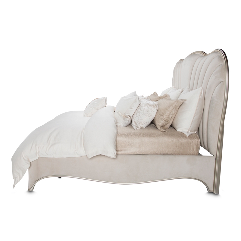 Michael Amini London Place Eastern King Velvet Panel Bed - Creamy Pearl