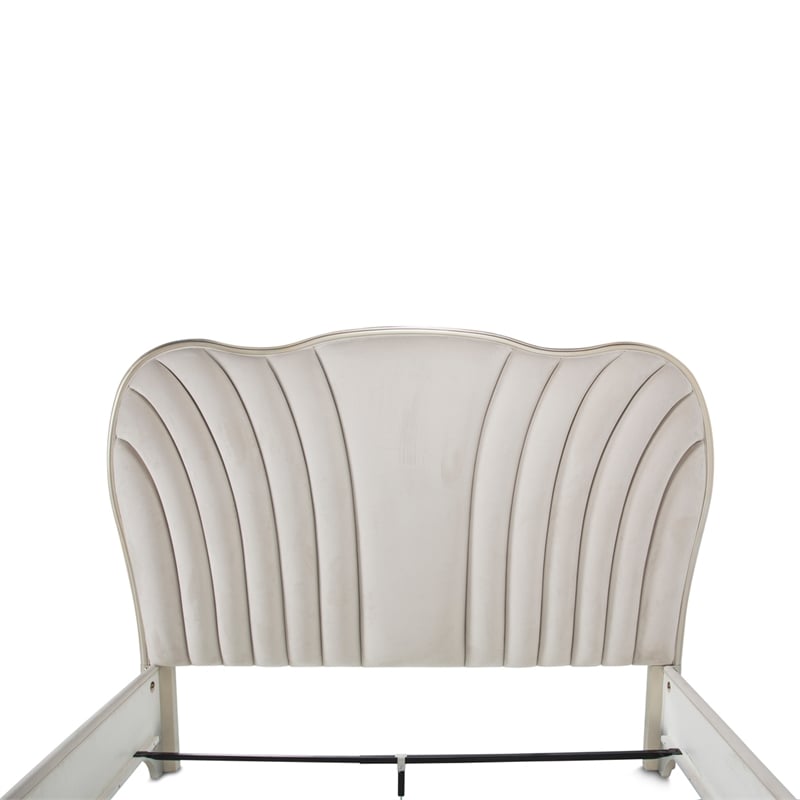 Michael Amini London Place Eastern King Velvet Panel Bed - Creamy Pearl