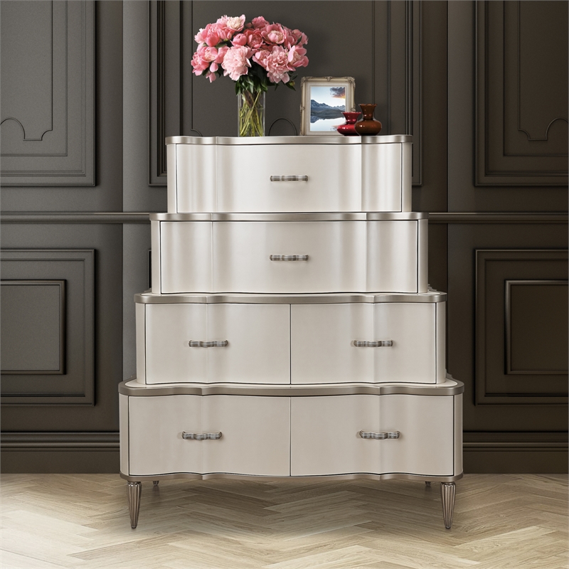 Michael Amini London Place 6-Drawer Tiered Chest - Creamy Pearl