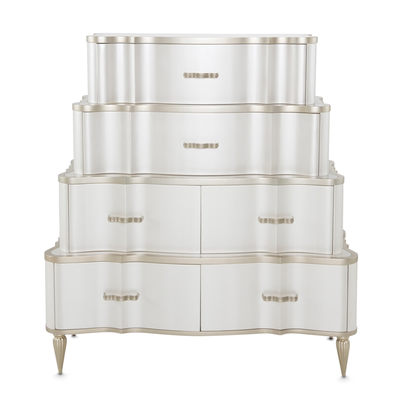 Michael Amini London Place 6-Drawer Tiered Chest - Creamy Pearl