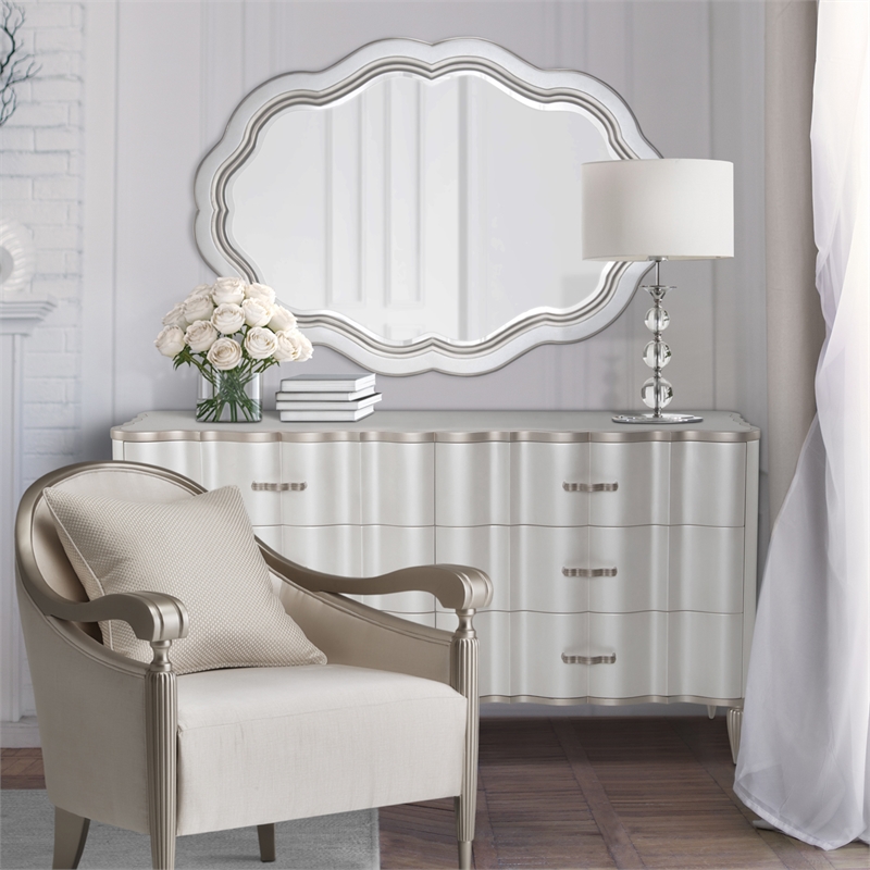 Michael Amini London Place Dresser with Mirror - Creamy Pearl
