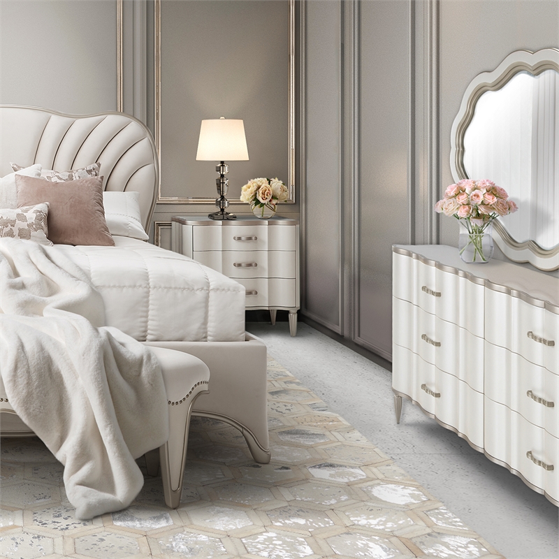 Michael Amini London Place Dresser with Mirror - Creamy Pearl