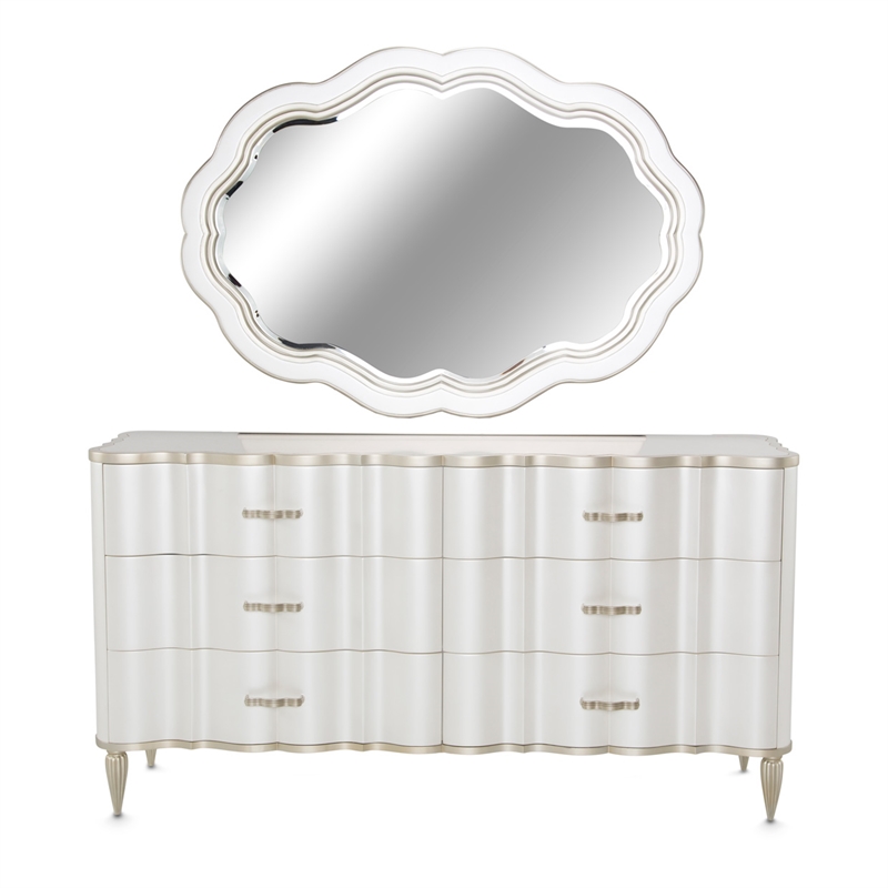 Michael Amini London Place Dresser with Mirror - Creamy Pearl