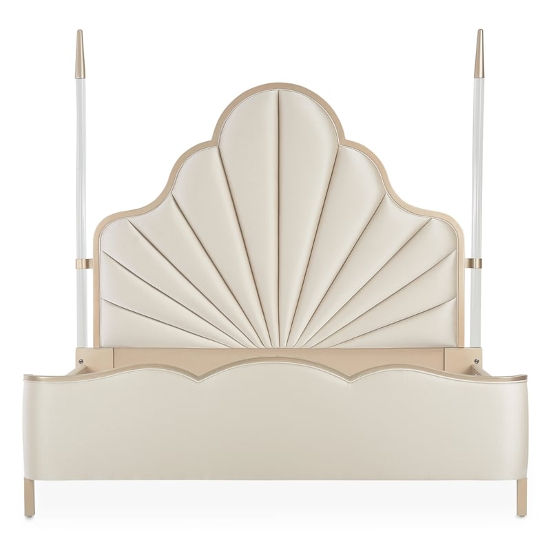 Michael Amini Malibu Crest Cal. King Scalloped Poster Bed - Porcelain/Chardonnay