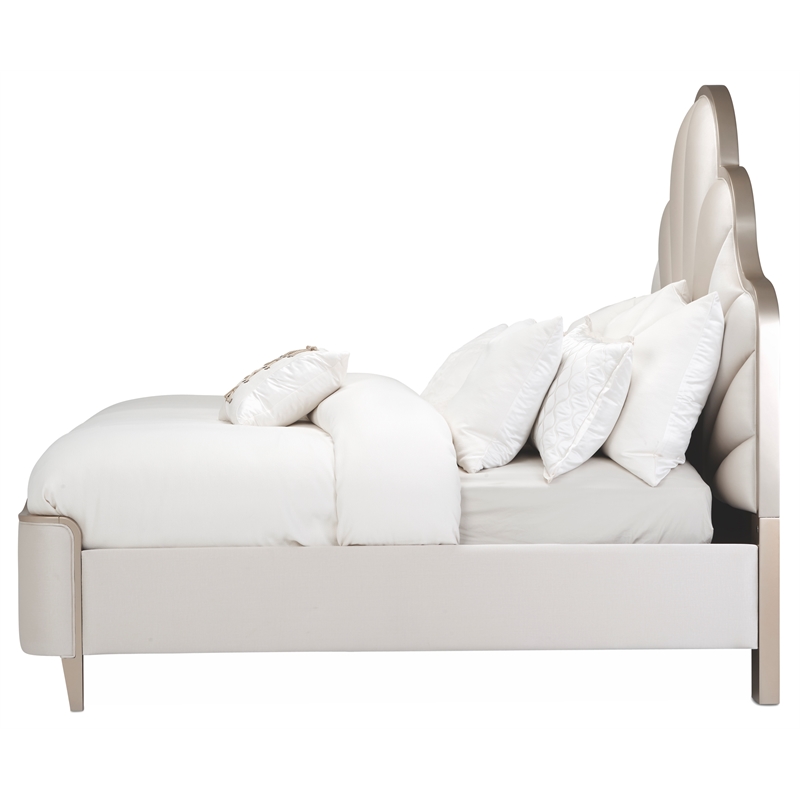 Michael Amini Malibu Crest Queen Scalloped Panel Bed - Porcelain/Chardonnay