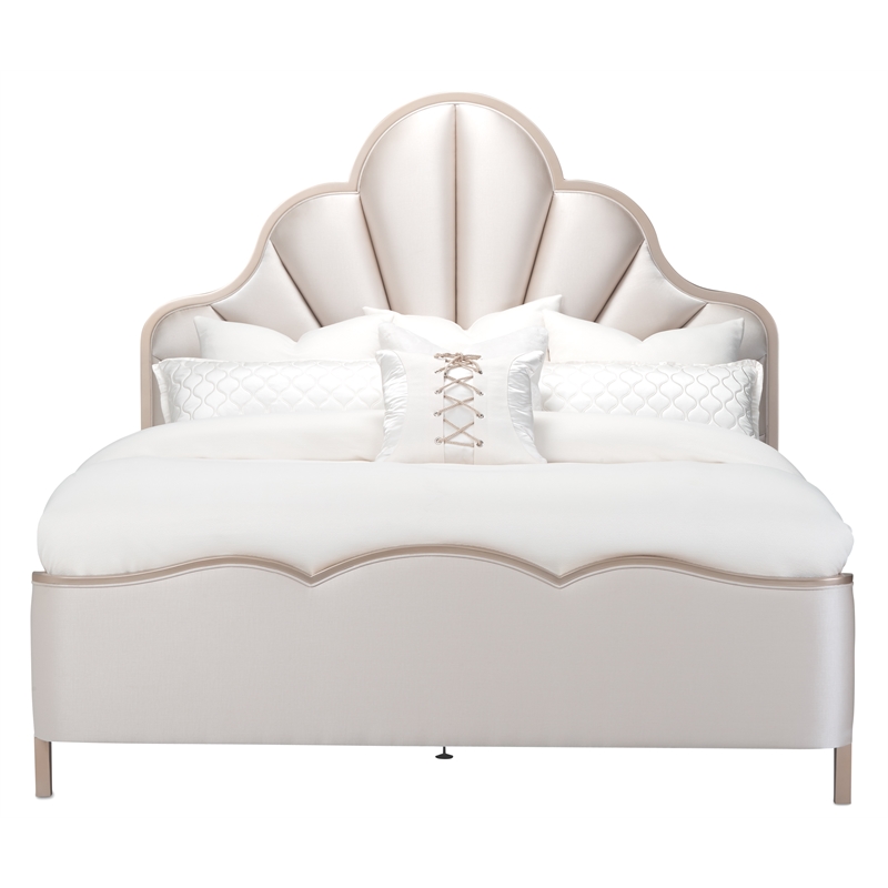 Michael Amini Malibu Crest Queen Scalloped Panel Bed - Porcelain/Chardonnay