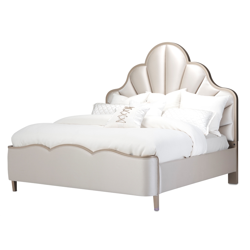Michael Amini Malibu Crest Queen Scalloped Panel Bed - Porcelain/Chardonnay