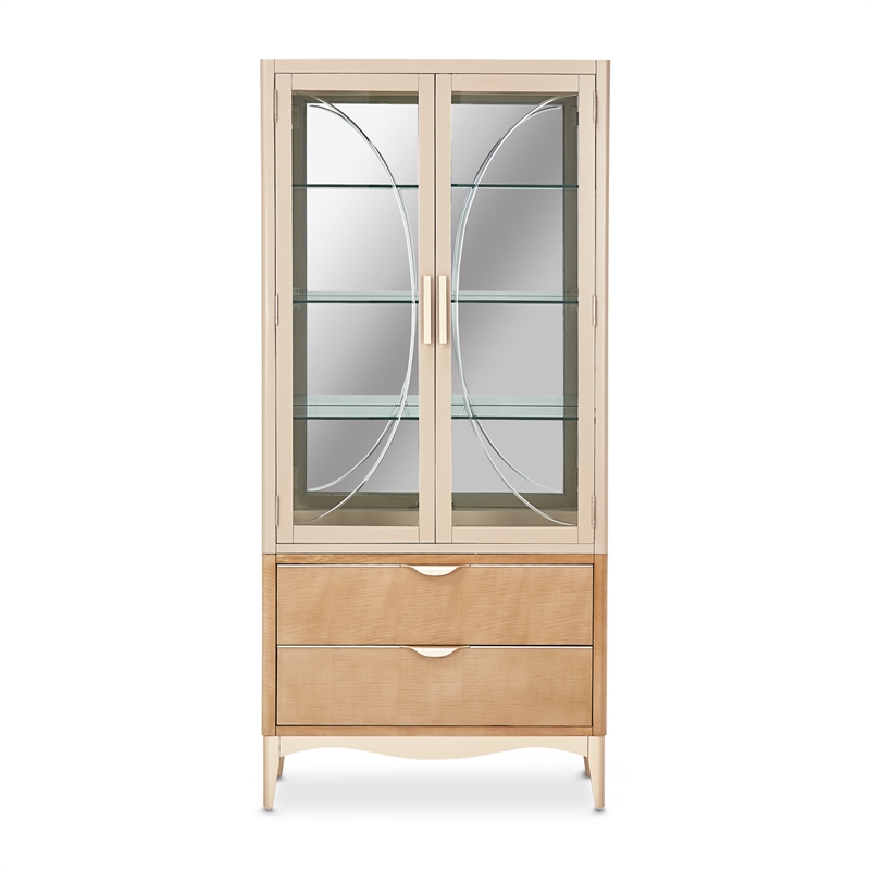 Michael Amini Malibu Crest Wood & Glass Display Cabinet - Chardonnay