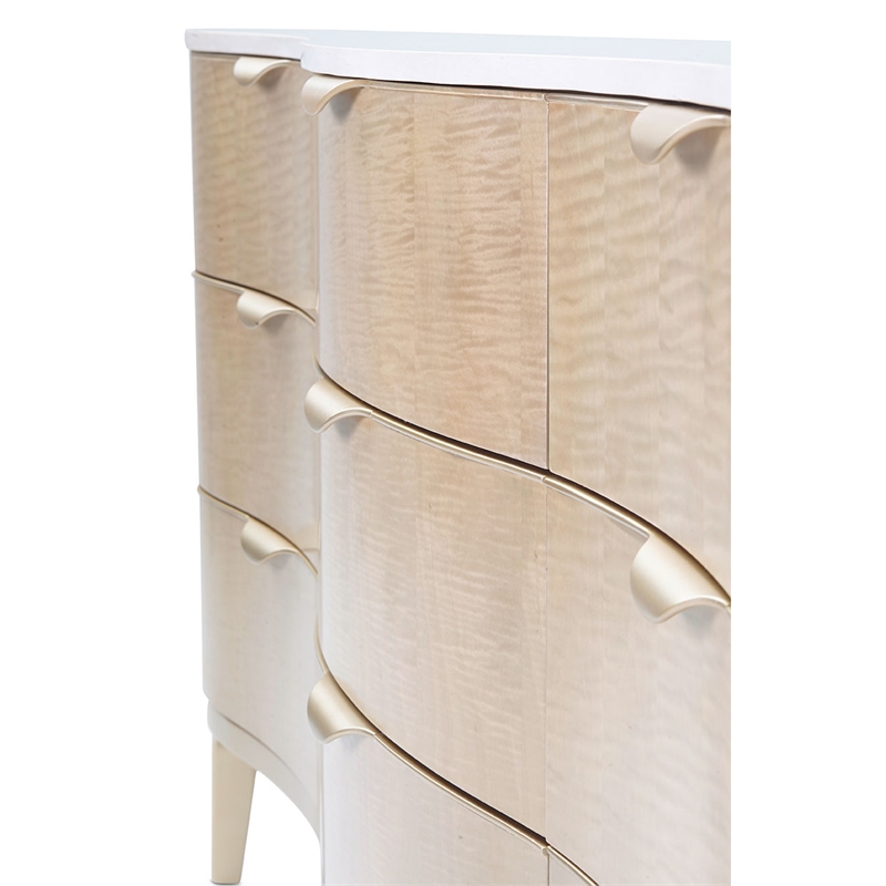 Michael Amini Malibu Crest Wood & Marble Dresser with Mirror - Blush