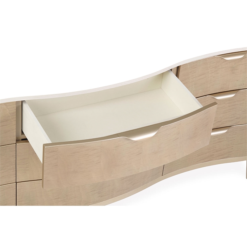 Michael Amini Malibu Crest Wood & Marble Dresser with Mirror - Blush