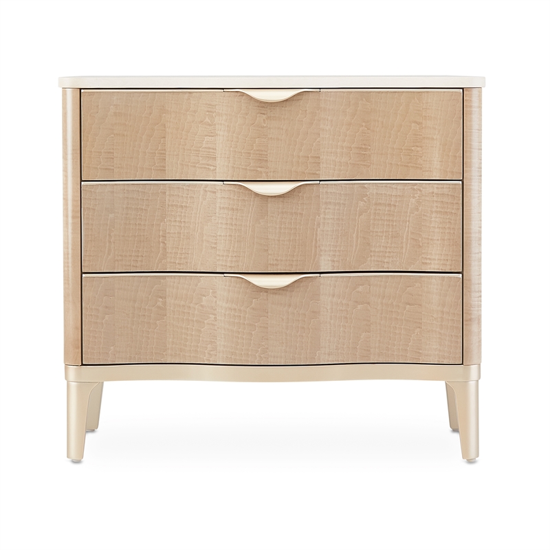 Michael Amini Malibu Crest Wood & Marble 3-Drawer Nightstand - Blush