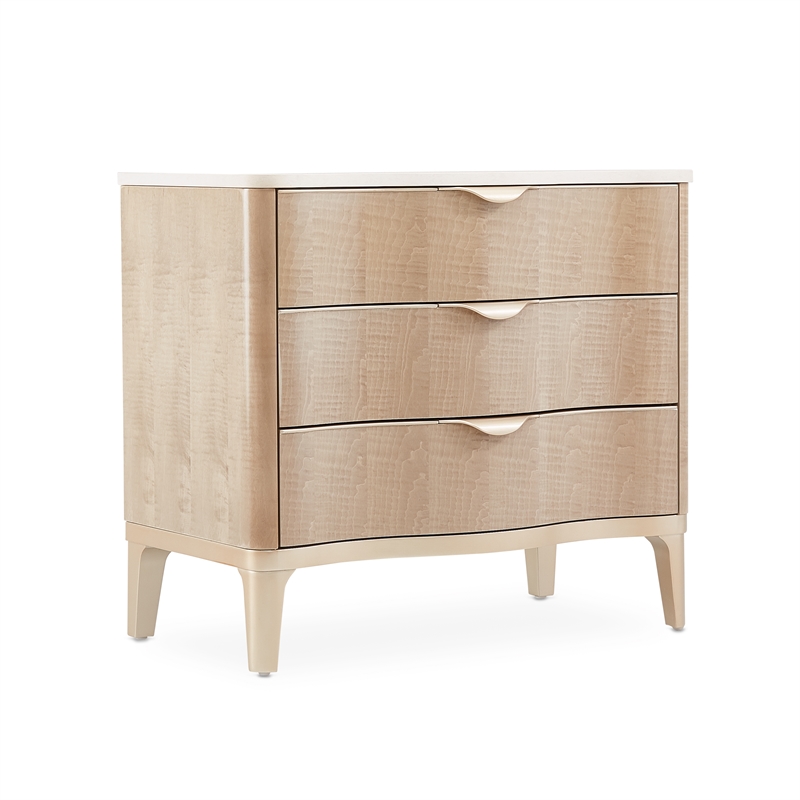 Michael Amini Malibu Crest Wood & Marble 3-Drawer Nightstand - Blush