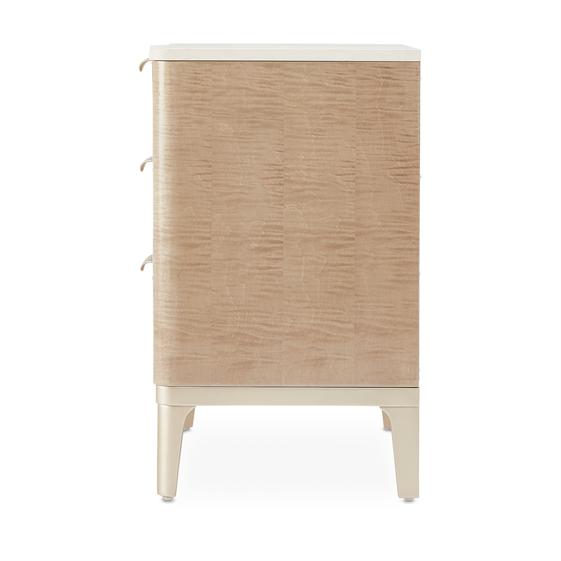 Michael Amini Malibu Crest Wood & Marble 3-Drawer Nightstand - Blush