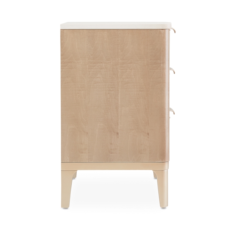 Michael Amini Malibu Crest Wood & Marble 3-Drawer Nightstand - Blush