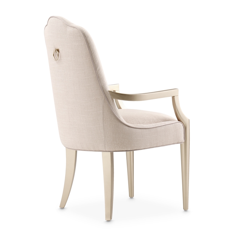 Michael Amini Malibu Crest Dining Arm Chair - Frosted Linen/Chardonnay