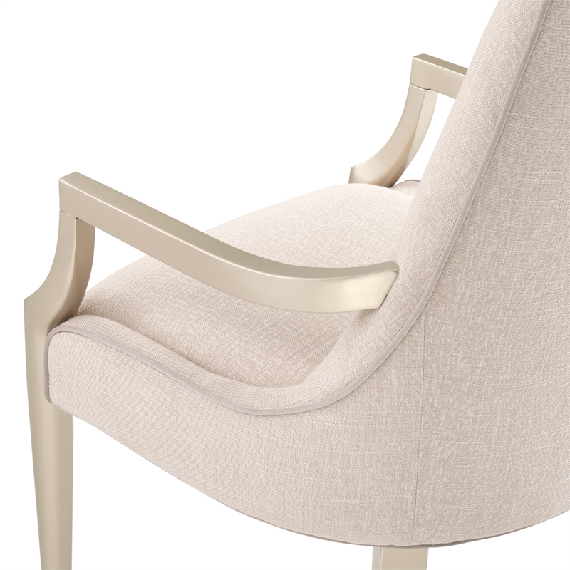 Michael Amini Malibu Crest Dining Arm Chair - Frosted Linen/Chardonnay