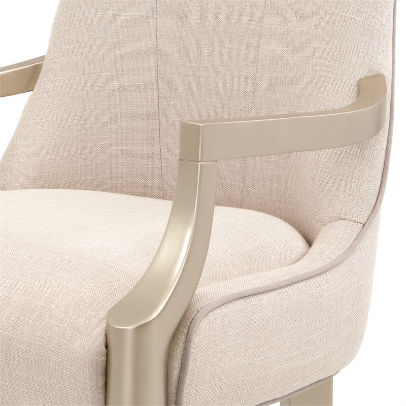Michael Amini Malibu Crest Dining Arm Chair - Frosted Linen/Chardonnay