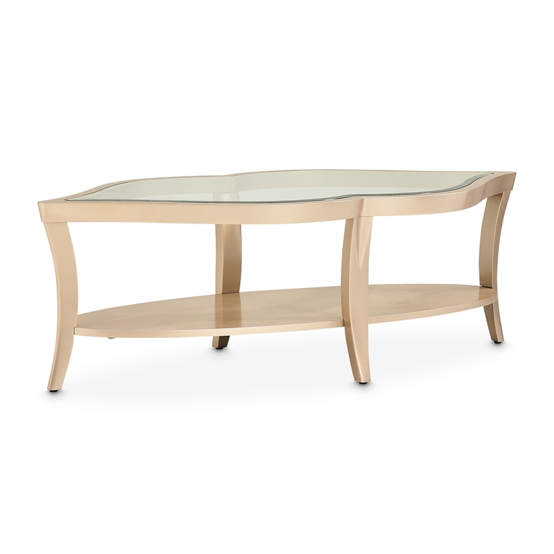 Michael Amini Malibu Crest Glass Cocktail Table - Chardonnay