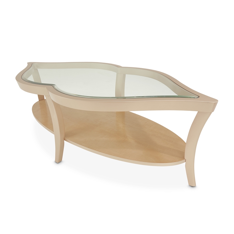 Michael Amini Malibu Crest Glass Cocktail Table - Chardonnay