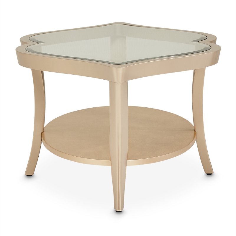 Michael Amini Malibu Crest Glass Cocktail Table - Chardonnay