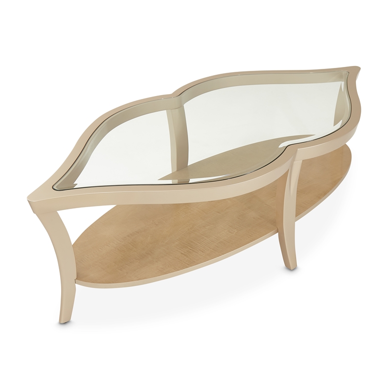 Michael Amini Malibu Crest Glass Cocktail Table - Chardonnay