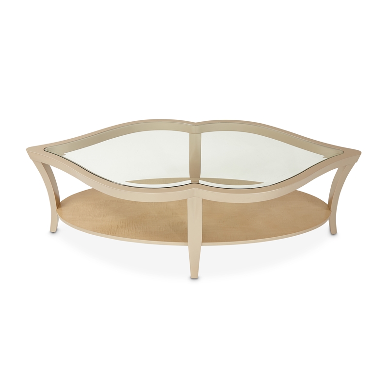 Michael Amini Malibu Crest Glass Cocktail Table - Chardonnay