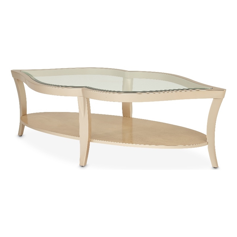 Michael Amini Malibu Crest Glass Cocktail Table - Chardonnay