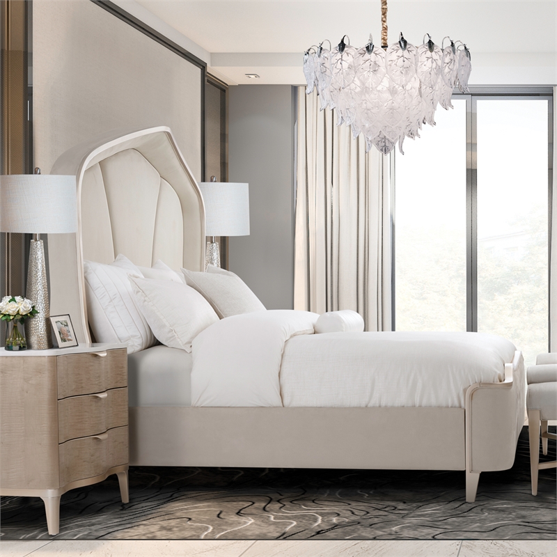Michael Amini Malibu Crest Eastern King Curved Panel Bed - Doeskin/Chardonnay