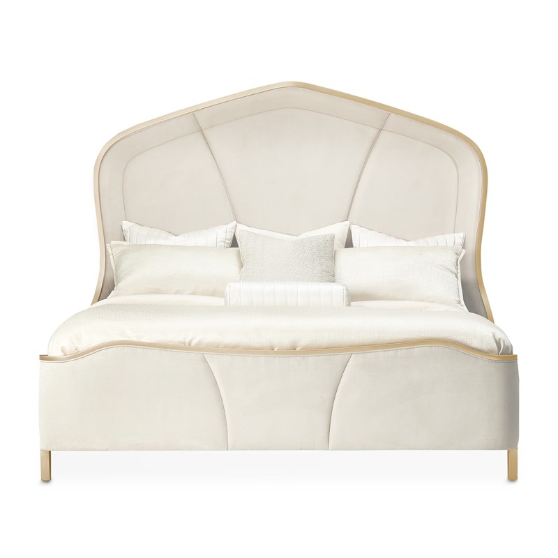 Michael Amini Malibu Crest Eastern King Curved Panel Bed - Doeskin/Chardonnay