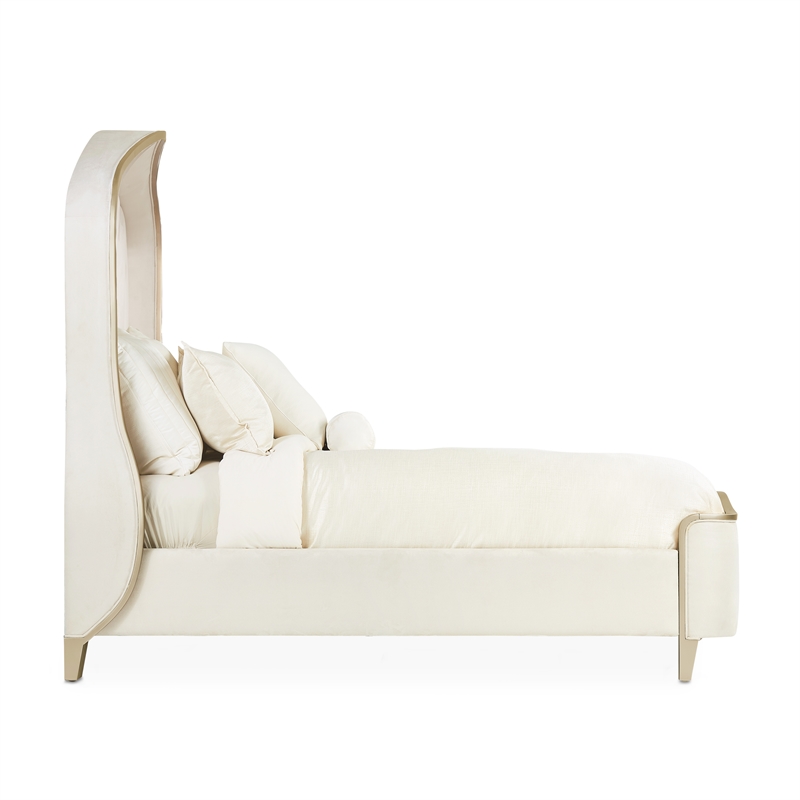 Michael Amini Malibu Crest Eastern King Curved Panel Bed - Doeskin/Chardonnay