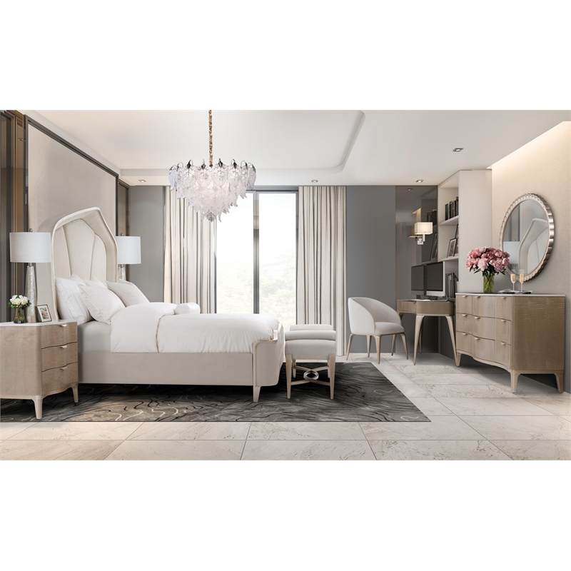 Michael Amini Malibu Crest Eastern King Curved Panel Bed - Doeskin/Chardonnay