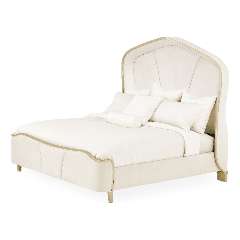 Michael Amini Malibu Crest Eastern King Curved Panel Bed - Doeskin/Chardonnay