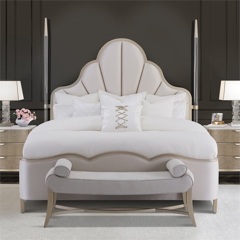 Malibu Crest Eastern King Scalloped Poster Bed - Porcelain/Chardonnay