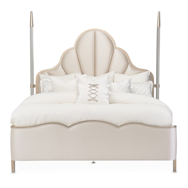 Malibu Crest Eastern King Scalloped Poster Bed - Porcelain/Chardonnay