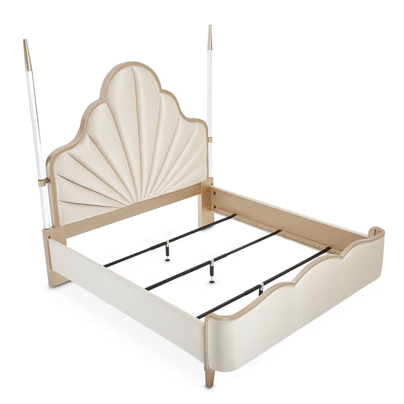 Malibu Crest Eastern King Scalloped Poster Bed - Porcelain/Chardonnay