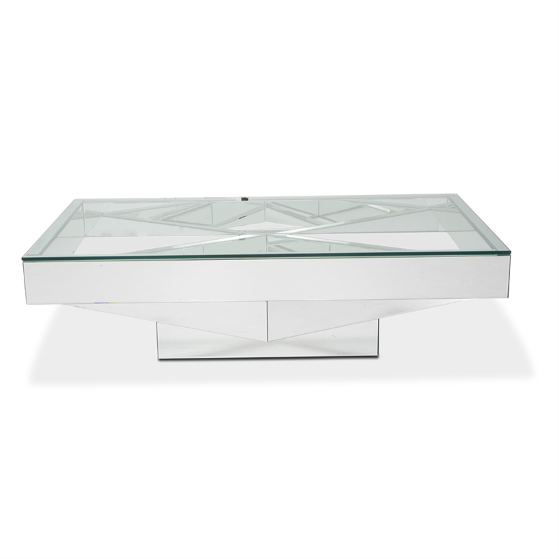 Michael Amini Montreal Rectangular Mirrored Geometric Cocktail Table