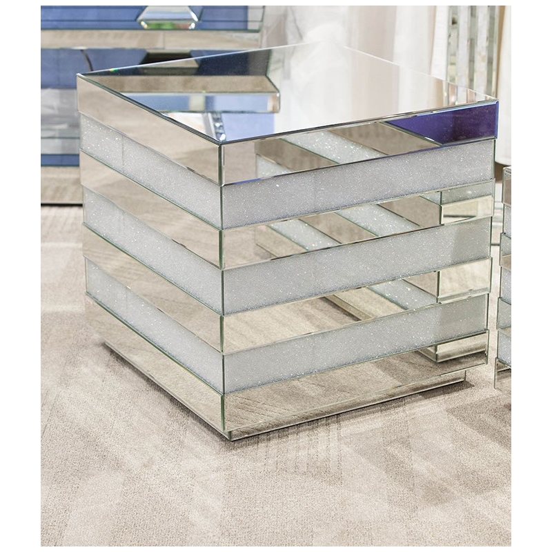 Michael Amini Montreal Mirrored Linear Square End Table