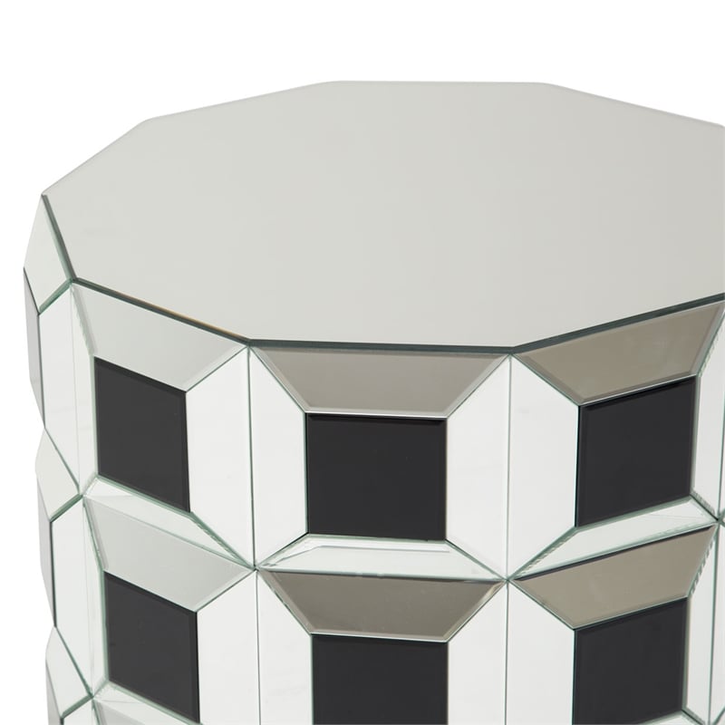 Michael Amini Montreal Round Mirrored Prism End Table